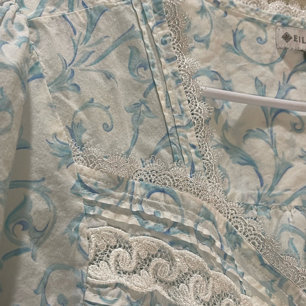 Eileen West Blue and White Lace Trim Nightgown 100% Cotton w/Pockets Size L - Picture 6 of 11